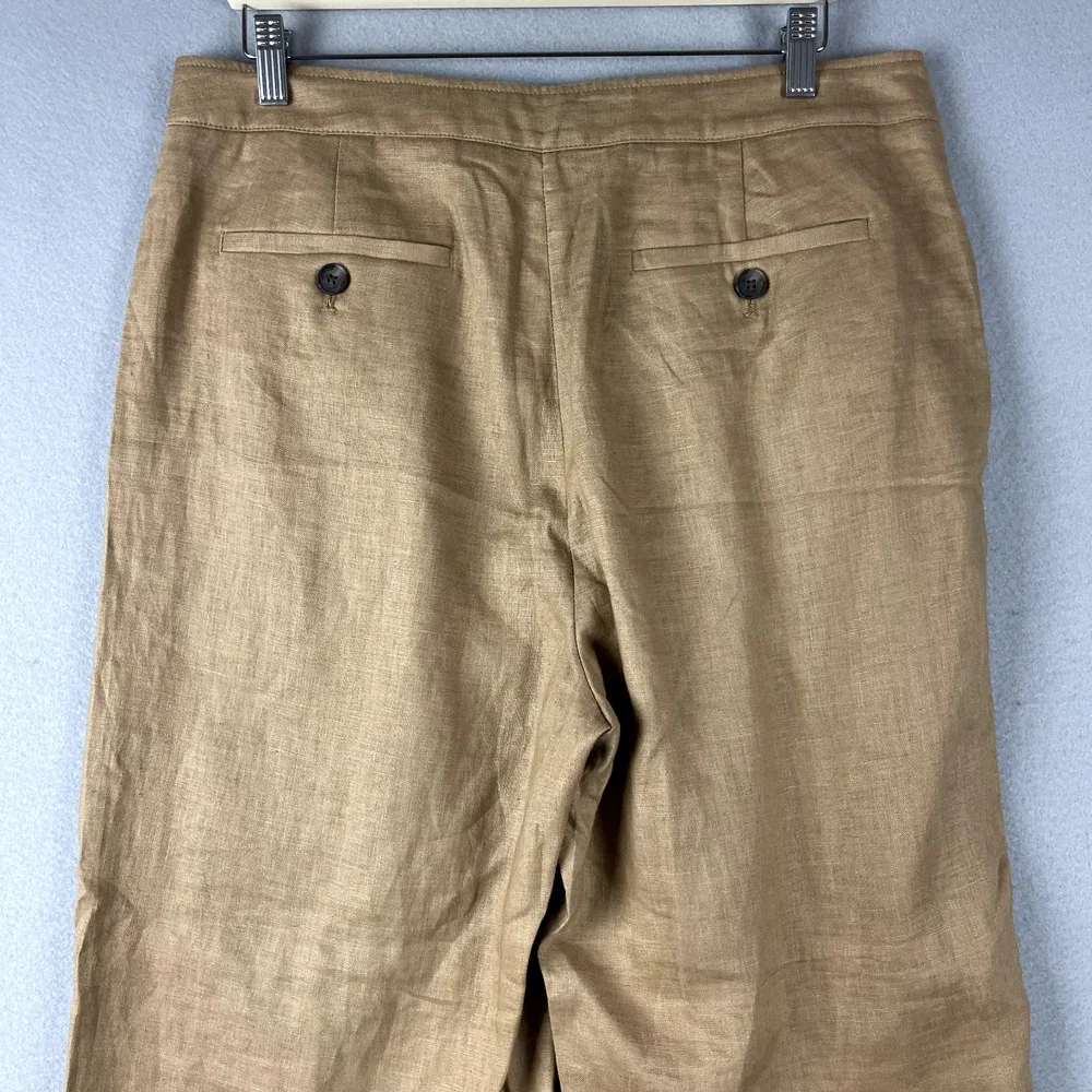 Banana Republic Linen Pant Women 12 Short 12S Latte Tan Wide Leg Pleated Classic